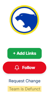 The 'Team is Defunct' link beneath the team logo on the team info page.